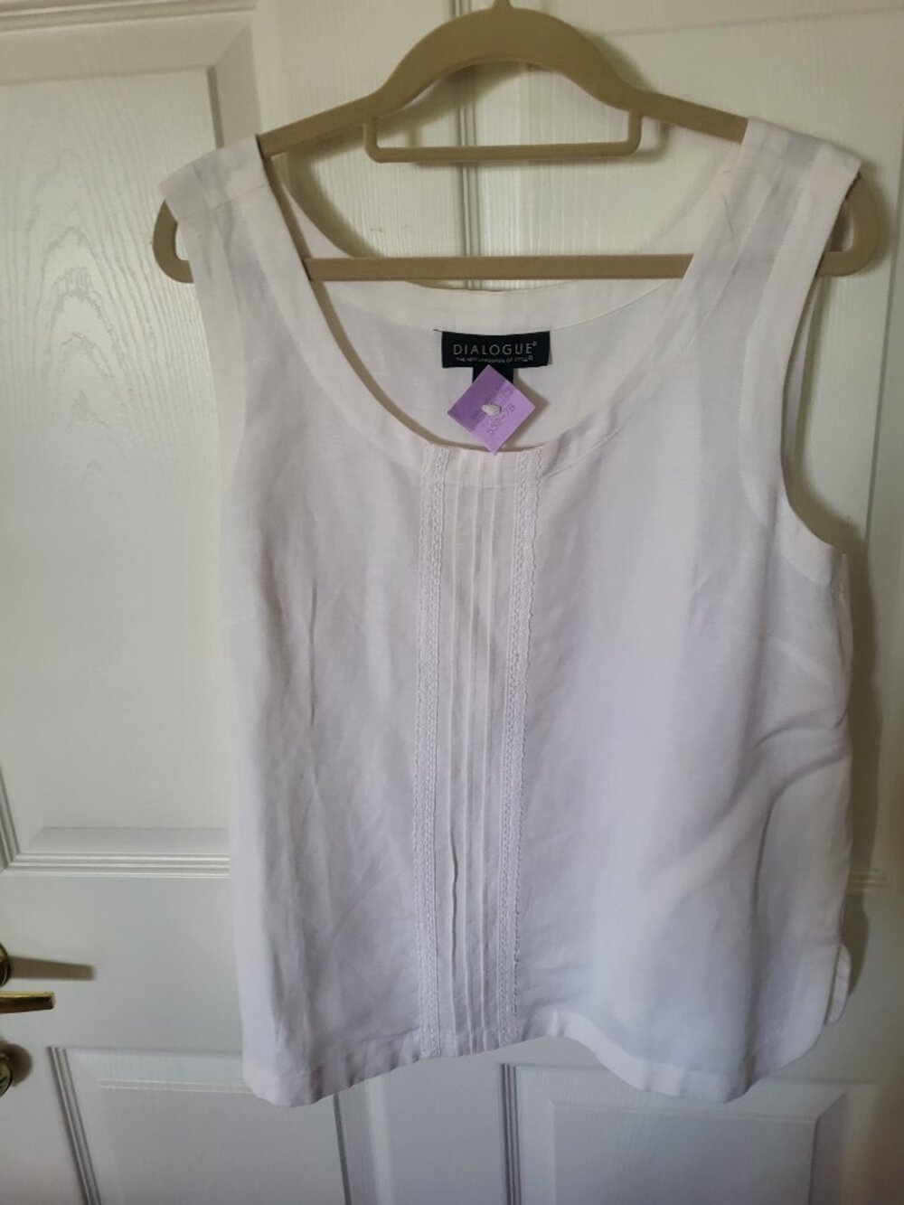 Dialogue 2-Piece Linen Blend Tank & Pintuck Blouse Set White L - Picture 5 of 6